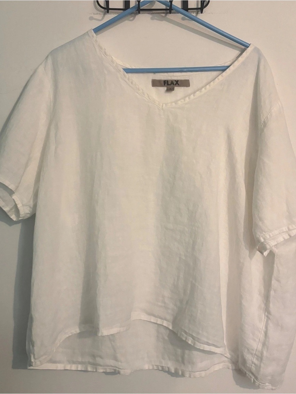 FLAX White Linen V-Neck Short-Sleeve Tunic
